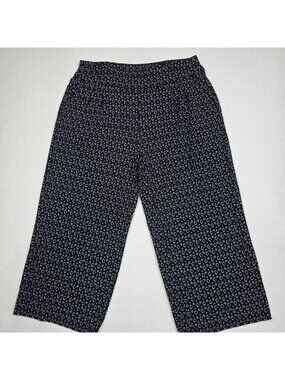 J Jill M Petite Pleated Cropped Pants Black White Diamond Pattern Stretchy
